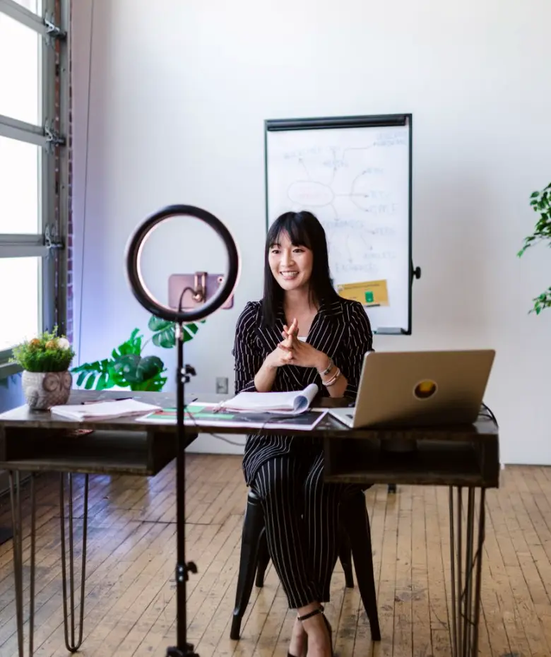 Studio presenter at the desk